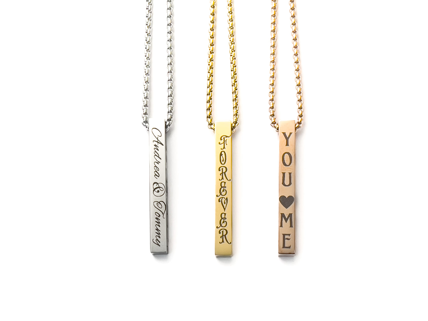 Vertical 3D Bar Necklace Personalized Engraved