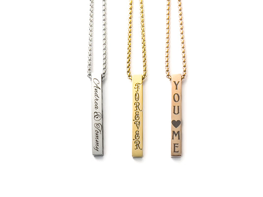 Vertical 3D Bar Necklace Personalized Engraved