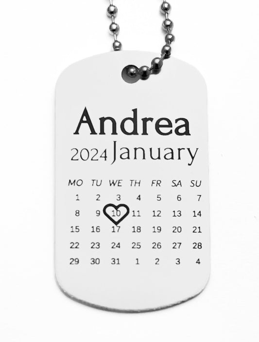 Personalized engraved Keychain calendar day
